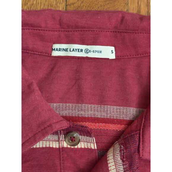 Marine Layer Men’s Polo Shirt Small RE-Spun Burgundy Striped Short Sleeve Cotton - Picture 5 of 6